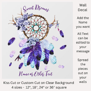 Add Name Text Mauve Blue Feather Dream Catcher 12" Wall Decal