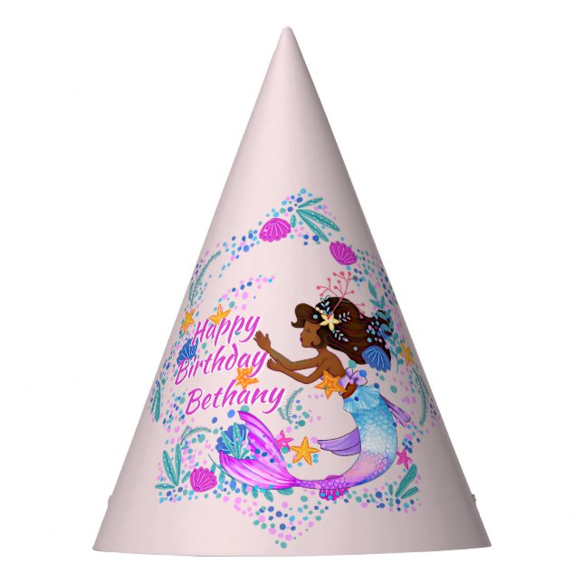 Add Name Text Mermaid Pink Mauve Aqua Party   Hat (Front)