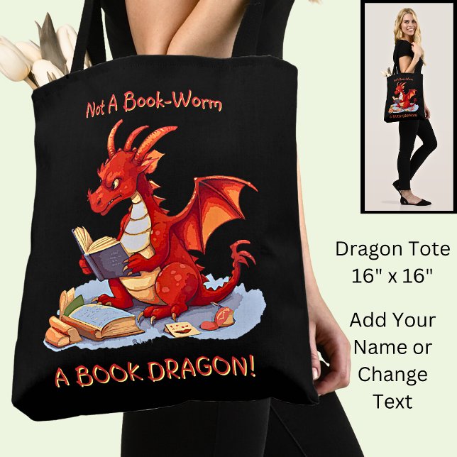 Add Name Text - Not A BookWorm A Book Dragon Tote Bag (Creator Uploaded)