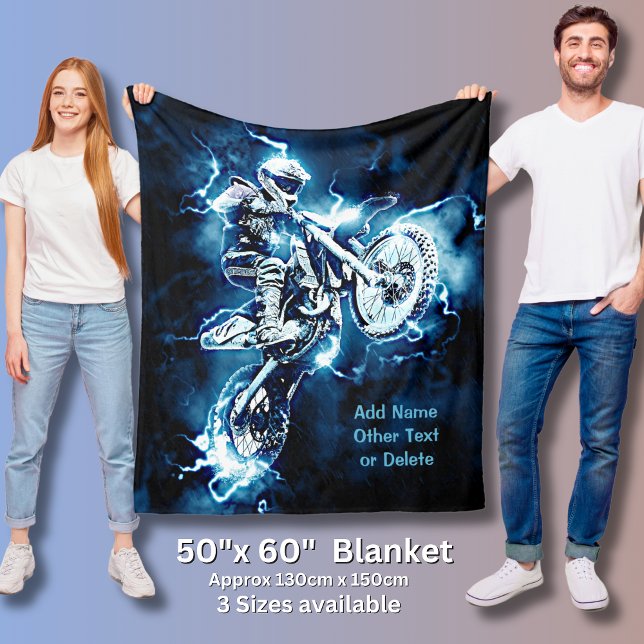 Add Name Text (or Delete) Blue Lightning Motocross Fleece Blanket (Creator Uploaded)