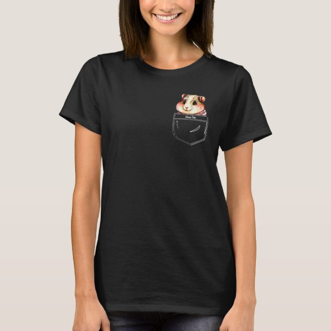 Add Name Text (or Delete), Guinea Pig in Pocket    T-Shirt (Front)