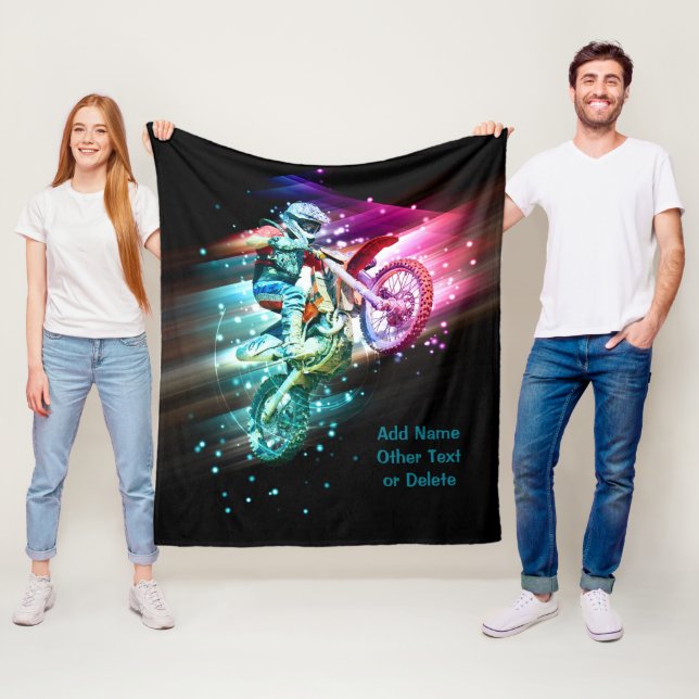 Add Name Text (or Delete) Motocross Bike Rider     Fleece Blanket (In Situ)