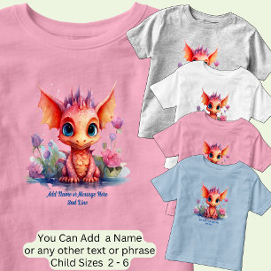Add Name Text, Orange Pink Baby Dragon Toddler T-Shirt