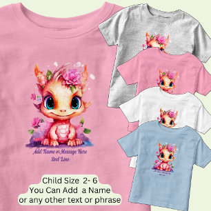 Add Name Text, Orange Pink Mauve Baby Dragon Toddler T-Shirt