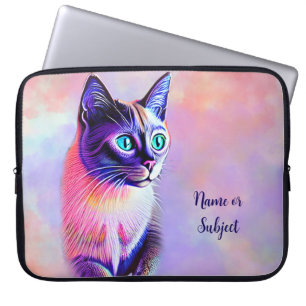 Add Name Text, Pastels Painted Siamese Cat Laptop Sleeve