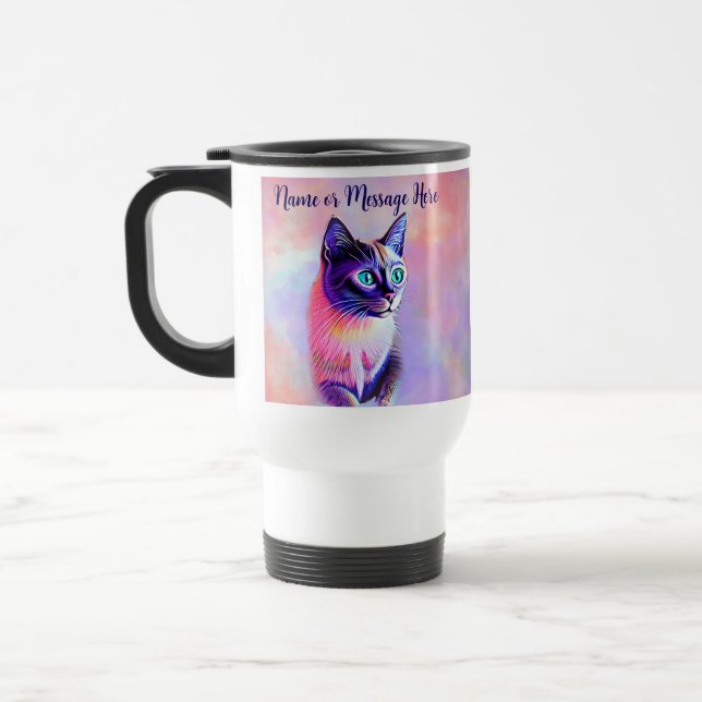 Add Name Text, Pastels Painted Siamese Cat         Travel Mug (Left)