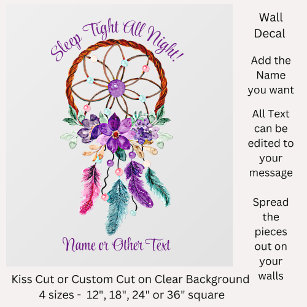 Add Name Text, Purple Flowers  Dream Catcher 12" Wall Decal