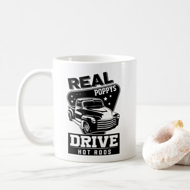 Add Name Text Real Grandfather Pop Drive Hot Rods Coffee Mug (With Donut)