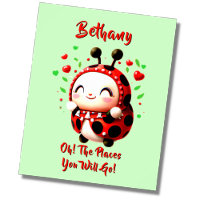 Add Name Text, Red Ladybug Beetle, Green Nursery  