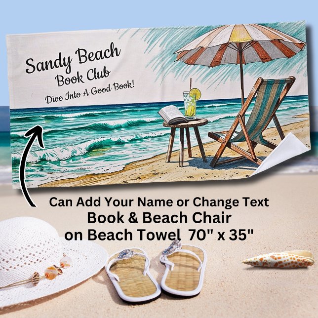 Add Name Text Sandy Beach Book Club Towel (Creator Uploaded)