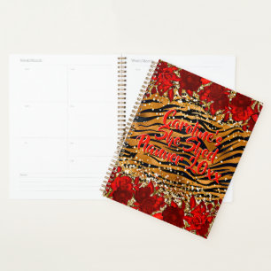 Add Name Text She Shed Tiger Stripes Red Flowers Planner