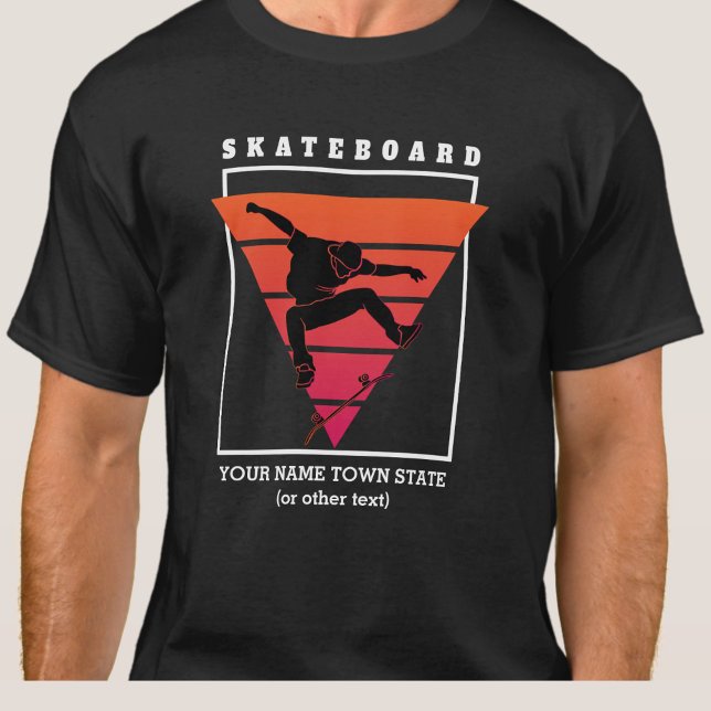 Add Name & Text Skateboard Geometric Triangle      T-Shirt (Creator Uploaded)