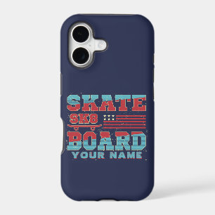 Add Name Text Skateboard SK8 USA Flag Red Blue