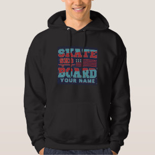 Add Name Text Skateboard SK8 USA Flag Red Blue     Hoodie