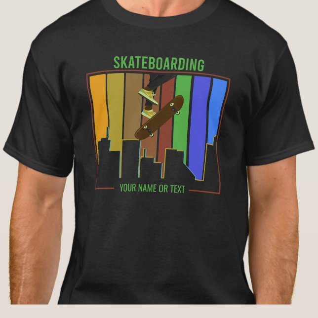 Add Name Text Skateboarding on Urban City Scene    T-Shirt (Creator Uploaded)