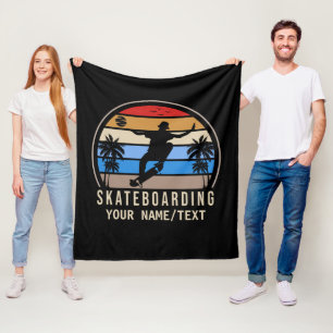 Add Name Text Skateboarding Retro Vintage Sunset   Fleece Blanket