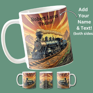 Add Name Text, Steam Train At Sunset Coffee Mug