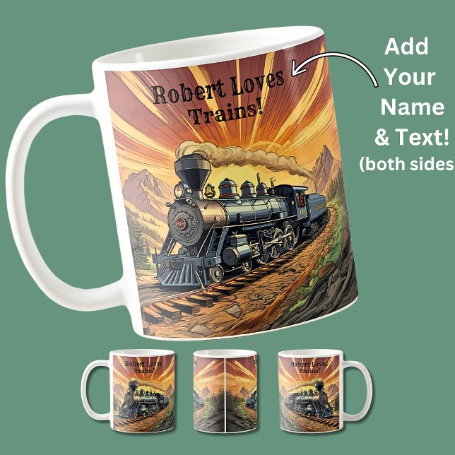 Add Name Text, Steam Train At Sunset Coffee Mug (Creator Uploaded)