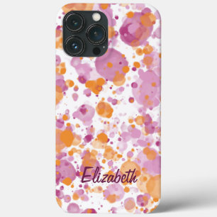 Add Name Text to Orange Purple Abstract Splatter iPhone 13 Pro Max Case