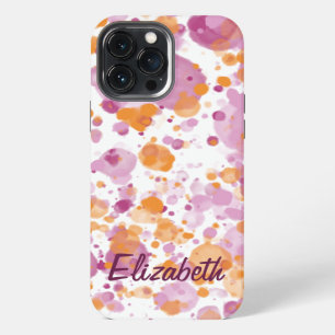 Add Name Text to Orange Purple Abstract Splatter iPhone 13 Pro Max Case