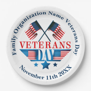 Add Name Text Veterans Day Flag Celebration Party  Paper Plate
