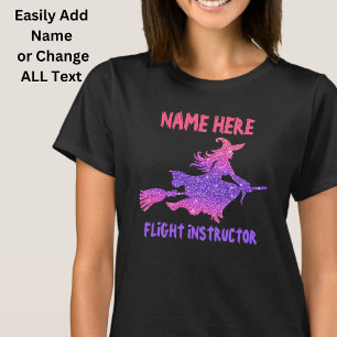 Add Name & Text Witch Flying Broomstick Halloween T-Shirt