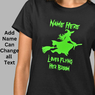 Add Name Text Witch Flying Broomstick Halloween  T-Shirt