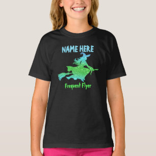 Add Name & Text Witch Flying Broomstick Halloween T-Shirt