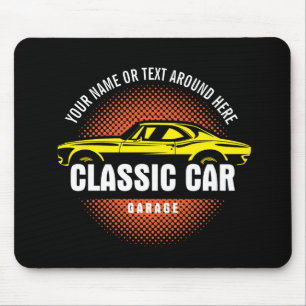 Add Name Text Yellow Classic Car Mouse Mat