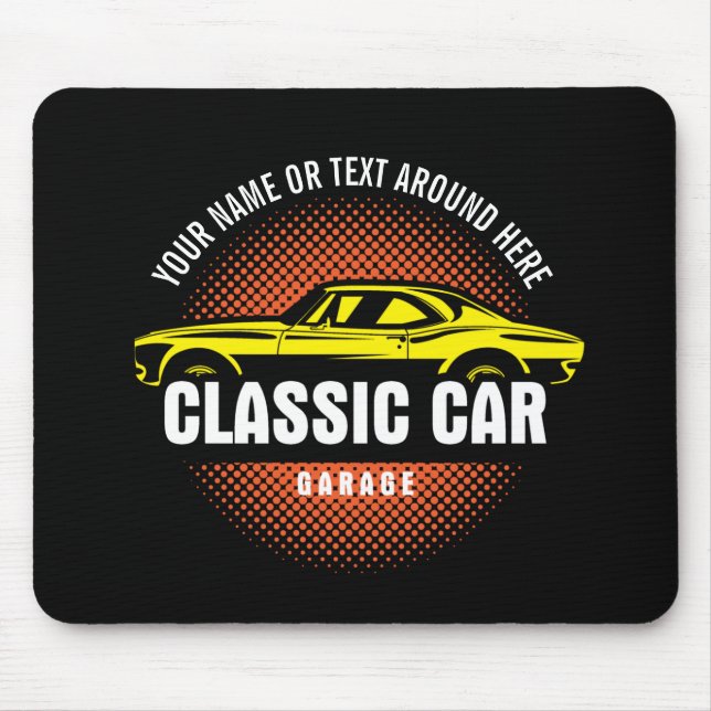 Add Name Text Yellow Classic Car Mouse Mat (Front)