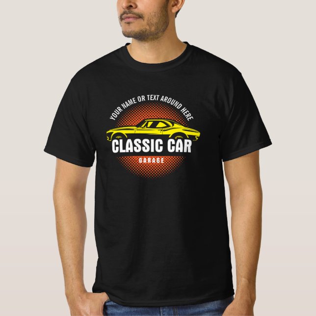 Add Name Text Yellow Classic Car  T-Shirt (Front)