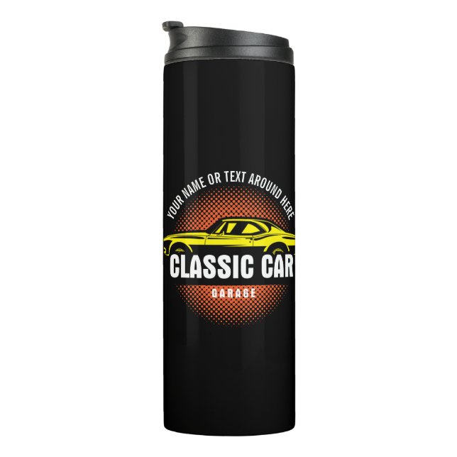 Add Name Text Yellow Classic Car  Thermal Tumbler (Rotated Right)