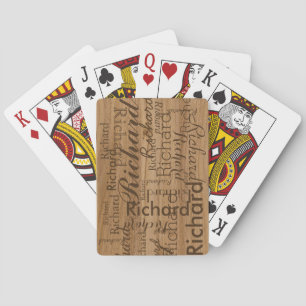 add name to get personalised wood-like rustic playing cards