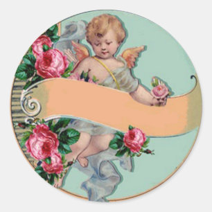 Add name to vintage cherub roses art accessories classic round sticker