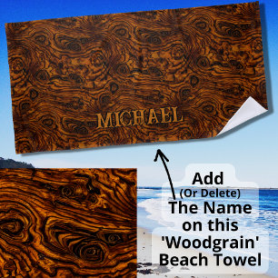 Add Name, Vintage Weathered Wood Grain Wood Look Beach Towel