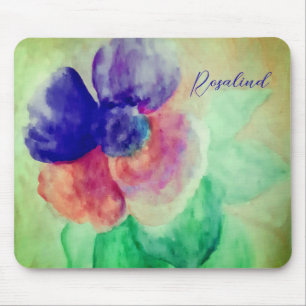 Add Name Violet Blue and Pink Pastel Floral Mouse Mat