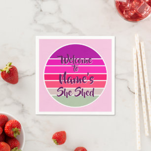 Add Name Welcome to She Shed Pink Retro Sunset Napkin