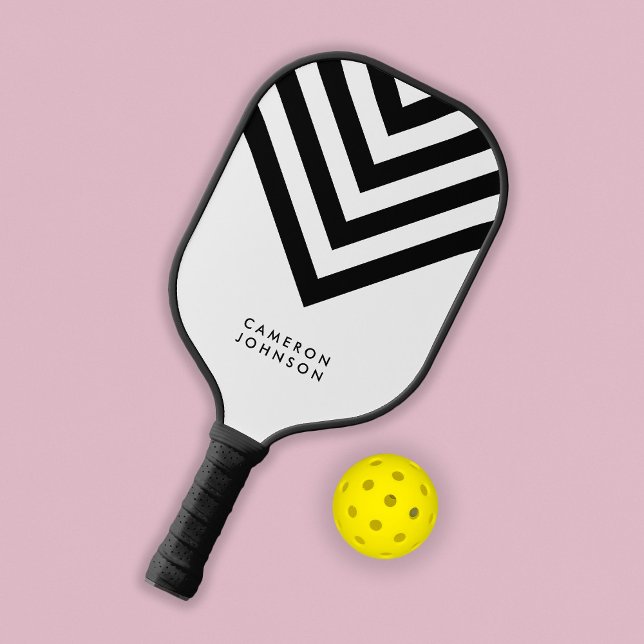 Add Name White and Black Minimalist Chevron Pickleball Paddle (Creator Uploaded)