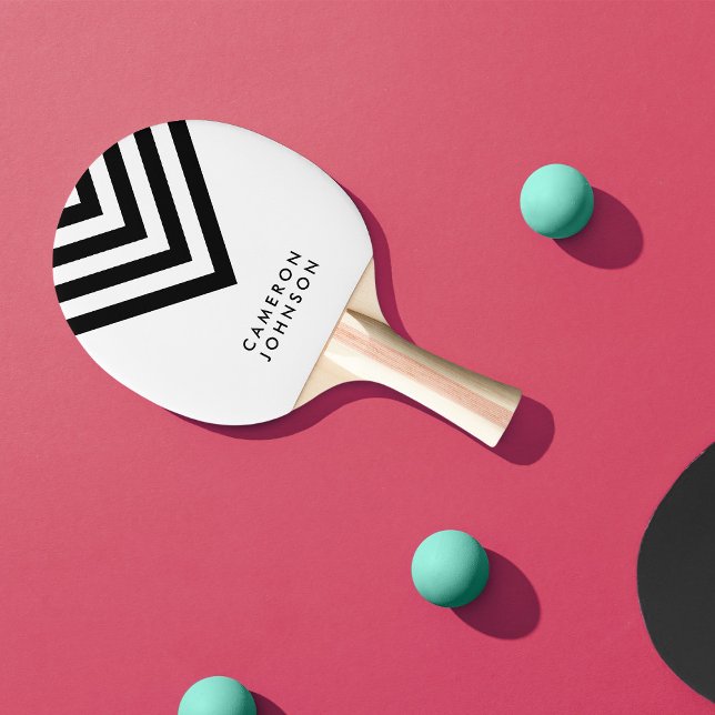 Add Name White and Black Minimalist Chevron Ping Pong Paddle (Creator Uploaded)