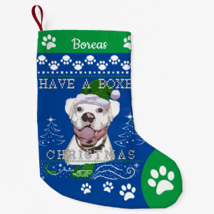 Add Name White Boxer Dog Christmas Small Christmas Stocking