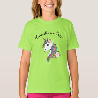 Add name White Daisies pink flowers unicorn T-Shirt