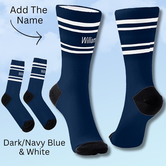 Add Name White Stripes on Dark Blue Socks (Creator Uploaded)
