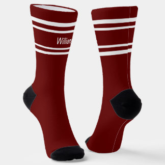Add Name White Stripes on Dark Red Socks