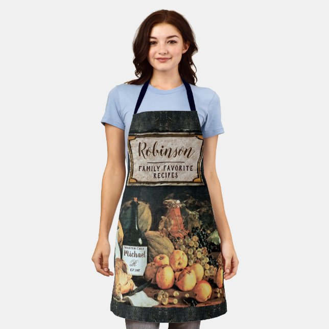 Add Name Wine and Fruit All-Over Print Apron (Worn)