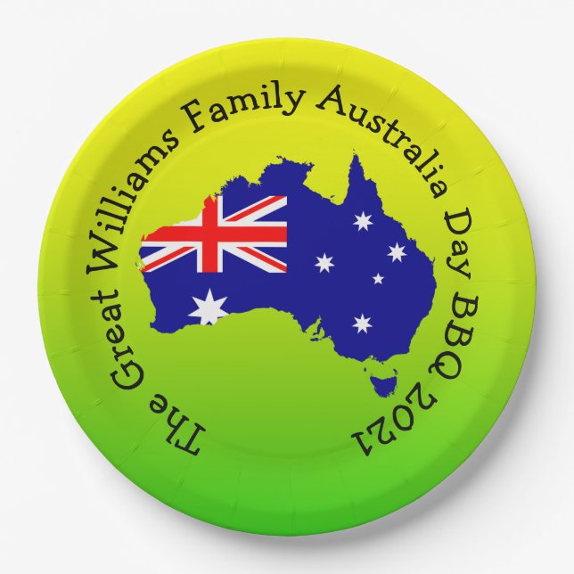 Add Name Year Australia Day BBQ 9" Paper Plate (Front)