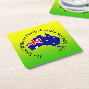 Add Name Year Australia Day BBQ Square Paper Coaster