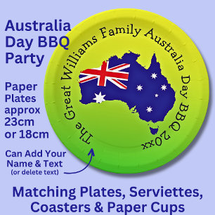 Add Name Year, Australia Day Green Gold for BBQ 9" Paper Plate