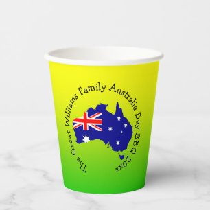 Add Name Year, Australia Day Green Gold for BBQ Paper Cups