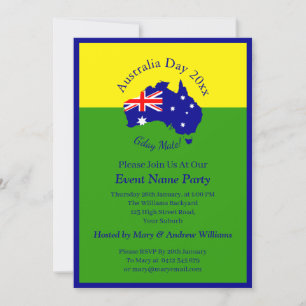 Add Name Year Date Australia Day Green Gold Party Invitation