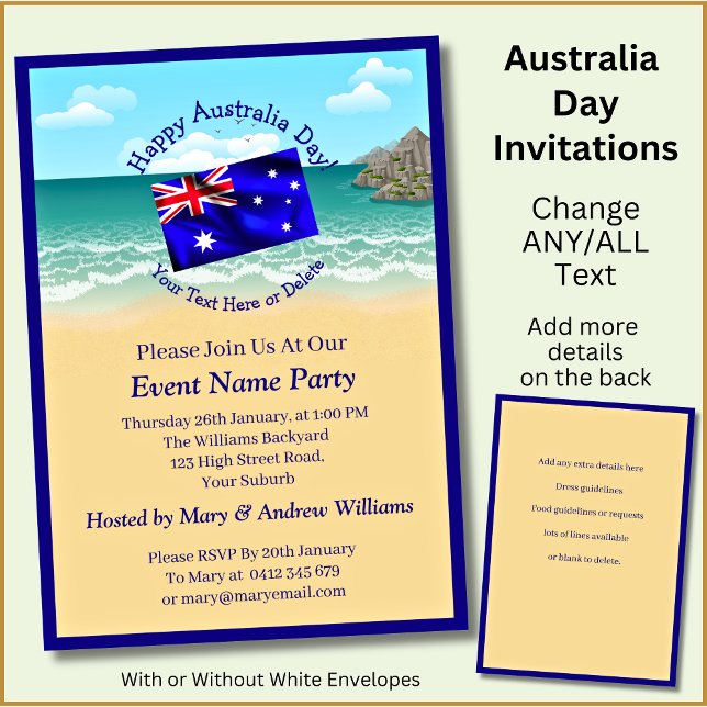 Add Name Year Date Australia Day Party Beach Invitation (Creator Uploaded)